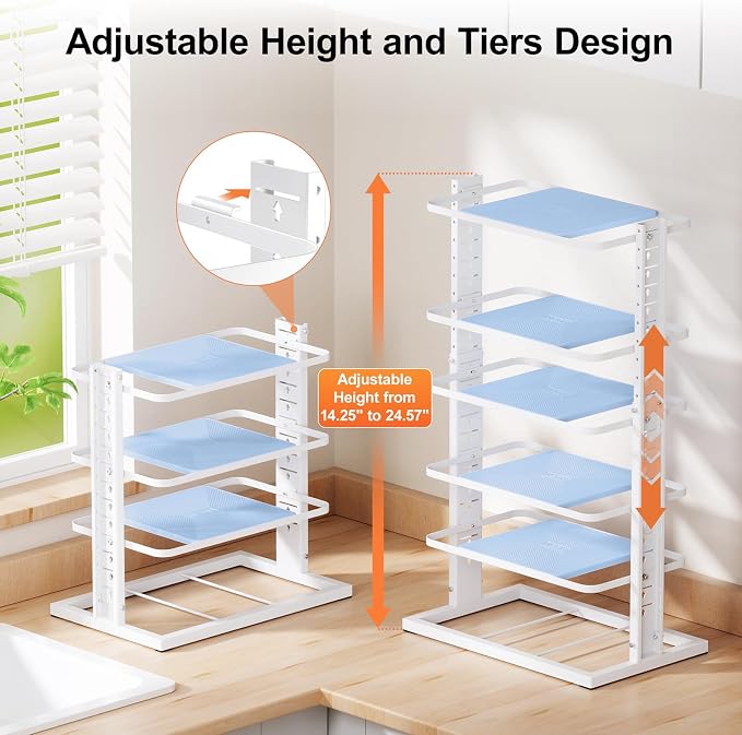 LAMU Pots and Pans Organizer for under Cabinet, 6-Tier Heavy Duty Pan Pot Organizers inside Cabinet Adjustable 14 to 24.57", Pot Rack Kitchen Cabinet Organization and Storage Holds up to 12" Cookware - Image 3