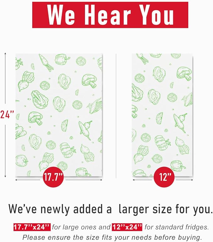 Cooyes Refrigerator Drawe Liners Super Absorbent Fridge Bin Mats Keep Produce Fresh Longer Air Circulating Non-Slip Washable Non-Adhesive (12 Pack 12" x 24" Green Veggie) - Image 4