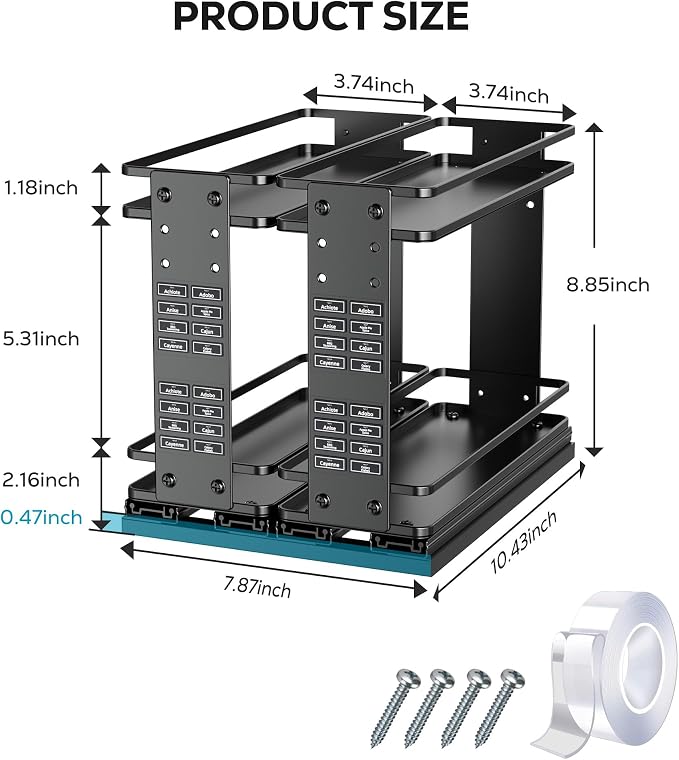 Nieifi Pull Out Spice Rack Organizer, 2 Tiers, Black | Spice Organization for Cabinet, Height Adjustable, Easy to Install - Image 2