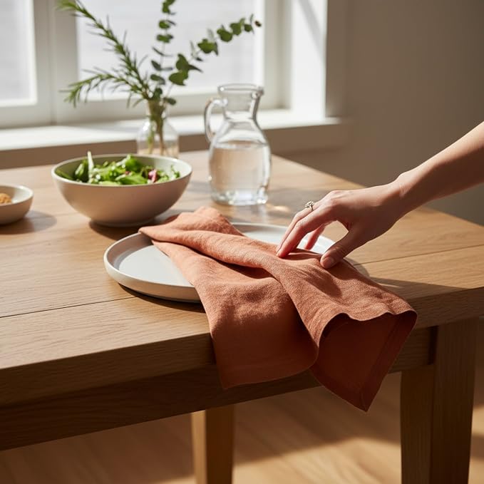 Linen Napkins –100% French Flax – Stonewashed Pure Linen Cloth Napkins - Size 18 Inch x 18 Inch – Set of 4 (Rustic Orange) - Image 8