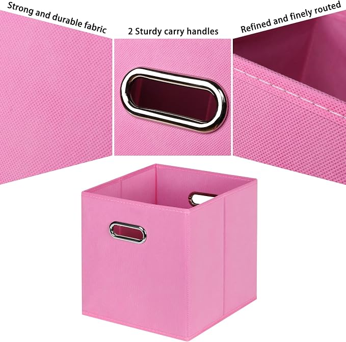 Black Fabric Cubby Storage Bins,13x13x13 Inches ,Cube Organizer Bin Foldable Storage Boxes with Dual Handles Fabric Organizer Box and collapsible Storage basket,Set of 3 ,Pink - Image 7