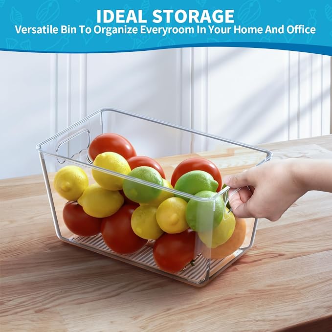 Clear Fridge Organizer Bins with Handles, 6 Pack Medium 10×6×5 Inch | Clear storage bins with handles, food organizer basket for kitchen, fridge, freezer and bedrooms - Image 5