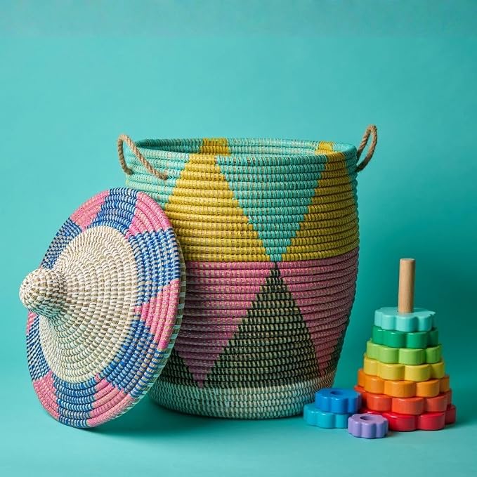 Baby Hamper, Colorful Triangles, Small, 12" Wide by Senegalo