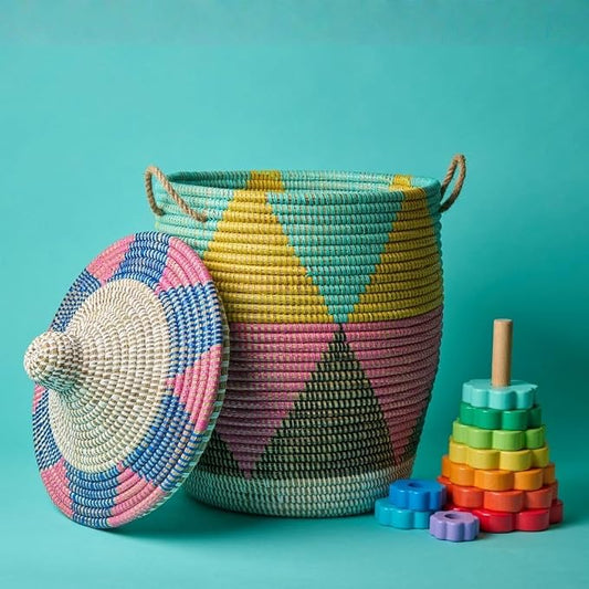 Baby Hamper, Colorful Triangles, Small, 12" Wide by Senegalo