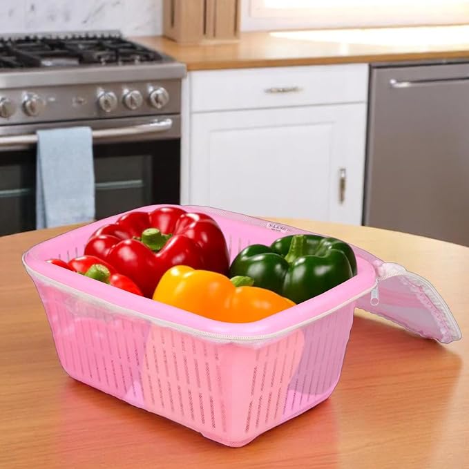 Go Hooked Multipurpose Plastic Storage/Gift Basket With Net Cover | Stylish Basket With Zip Net Cover Pack Of 2 (Pink) - Image 3