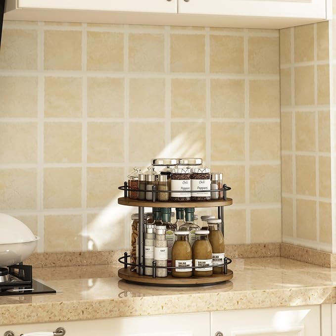 2 Tier Lazy Susan Organizer,2-Tier Spinning Spice Rack with Stable Carousel Base & 4 Height Settings for Cupboard Kitchen Countertop Dining Table Cupboard (Two-Ply(Round)) - Image 7