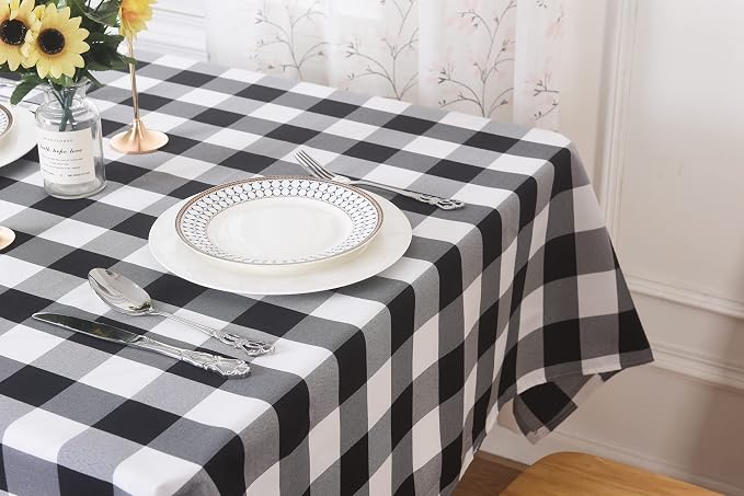 Cupuamon 2 Pack Waterproof Polyester Fabic Rectangle Checkered Tablecloth，60x84 Outdoor Table Cloth，Oil Stain Prevention Table Cloth for Pinics and Parties（Black and White） - Image 8