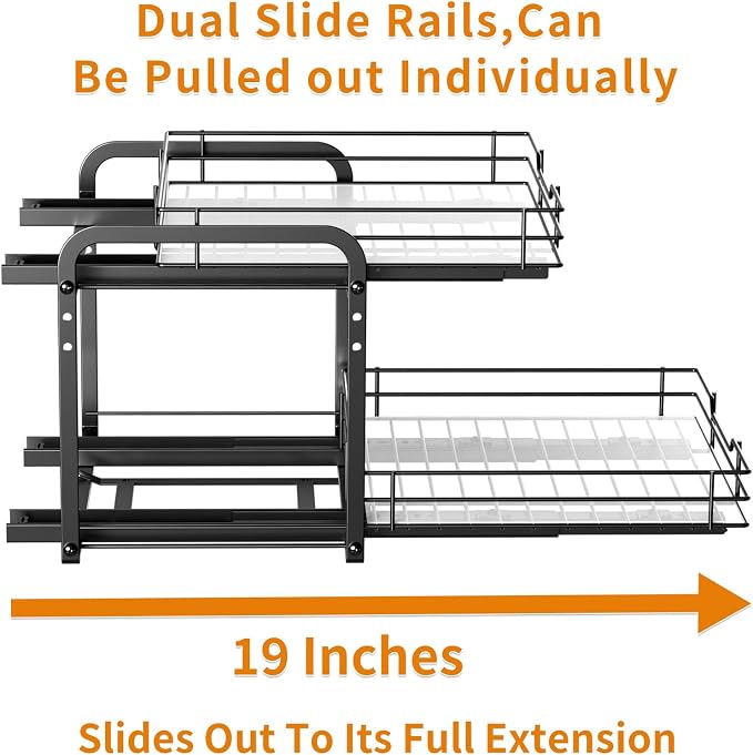 RCHYFEED 2 Tier Height Adjustable Pull Out Spice Rack,13.5" Wx10.5 Dx9.5 H | Heavy Duty Spice Organization for Cabinet Metal Slide Out Spice Rack for Cabinet & Pantry, for Seasoning,Sauces,Canned Goods - Image 8