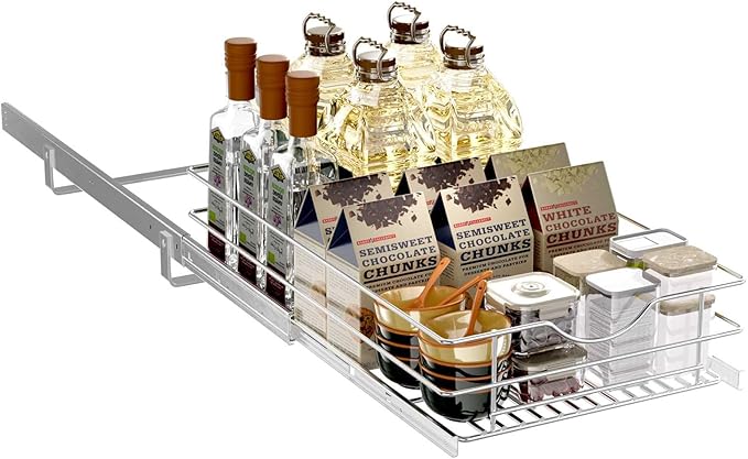 Pull Out Cabinet Organizer, (14½"W x 20" D) Soft Close Slide Out Drawer, 1 Tier Pull Out Cabient Shelf for Kitchen Base Cabinet Under Sink Space, Pantry Organization, Bathroom, Wire Basket - Image 2