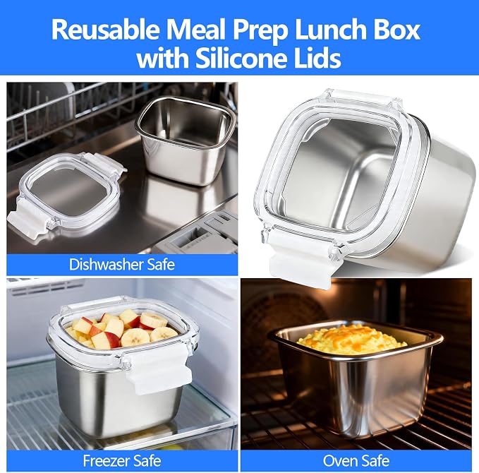 3 Piece 450ml/15.25oz Stainless Steel Containers with Lids | Food Storage Containers Leakproof Lunch Small Snack Boxs, Reusable Meal Prep Containers Suitable for Dips, Condiments, Snacks - Image 5