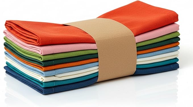Multicolor Cloth Napkins Set of 12, 100% Pure Cotton Reusable Dinner Napkins, Soft Washable Absorbent Handloom Fabric Napkins for Lunch, Party, Home Kitchen (17" x 17" (Set of 12)) by HandicraftHandloom