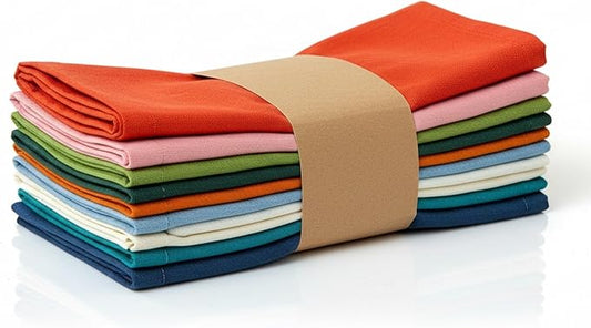 Multicolor Cloth Napkins Set of 12, 100% Pure Cotton Reusable Dinner Napkins, Soft Washable Absorbent Handloom Fabric Napkins for Lunch, Party, Home Kitchen (17" x 17" (Set of 12)) by HandicraftHandloom