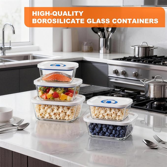 Vacuum Seal Borosilicate Glass Containers for Food Storage, 4 Sizes (S M L XL) Compatible with Desktop and Handheld Vacuum Sealer Machines, Airtight Lid Set - Image 2