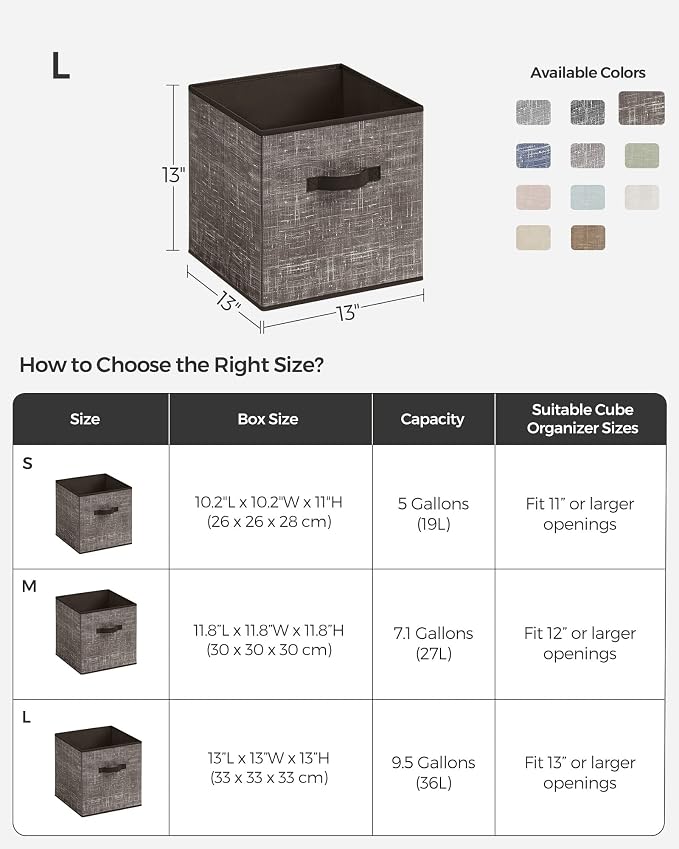 SONGMICS Storage Cubes, 13-Inch Non-Woven Fabric Bins with Double Handles, Set of 6, Closet Organizers for Shelves, Foldable, for Clothes, Walnut Color UROB033K02 - Image 4