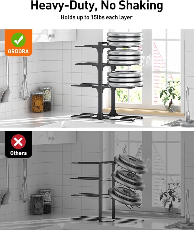 Pots and Pans Organizer Under Cabinet 20.8", 8-Tier Adjustable Black | 2 DIY Modes, Tool-Free Assembly, Max 120 Lbs, Fits Large Stockpots, Cast Iron Pans & Heavy Cookware, For Kitchen Cabinets - Image 6