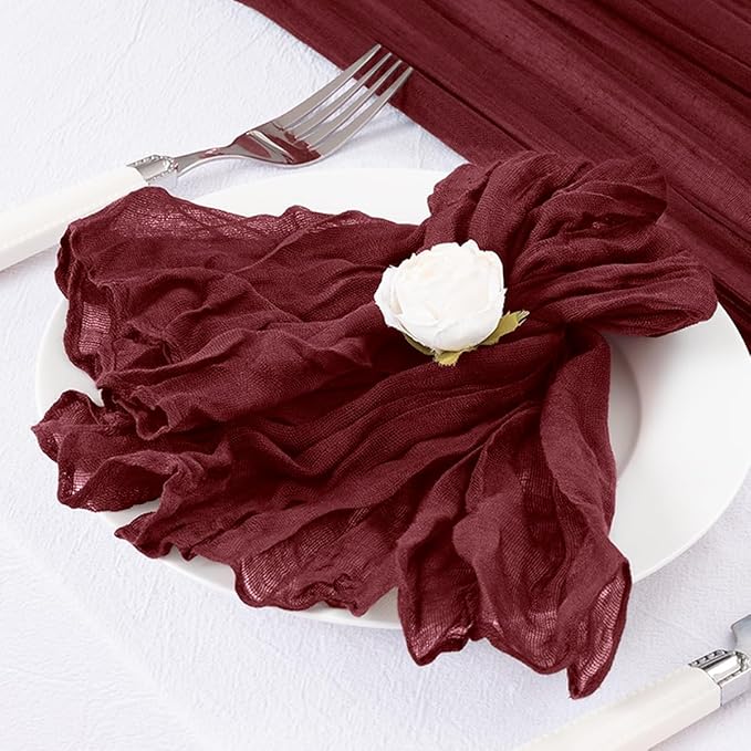 DeZerlor Burgundy Washable Cheesecloth Napkins Set of 12 for Wedding Party | Reusable Cloth Napkins Bulk, for Bridal Baby Shower Dinner Cocktail Birthday Home, 21x21 Inches - Image 5