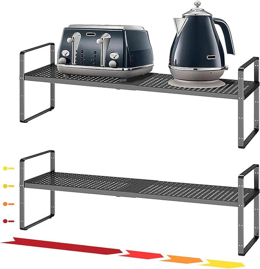 16.5~27.1" Expandable Shelf with Hole，2Pack 8.1" Wide Stackable Cabinet Shelves，Black by Unknown