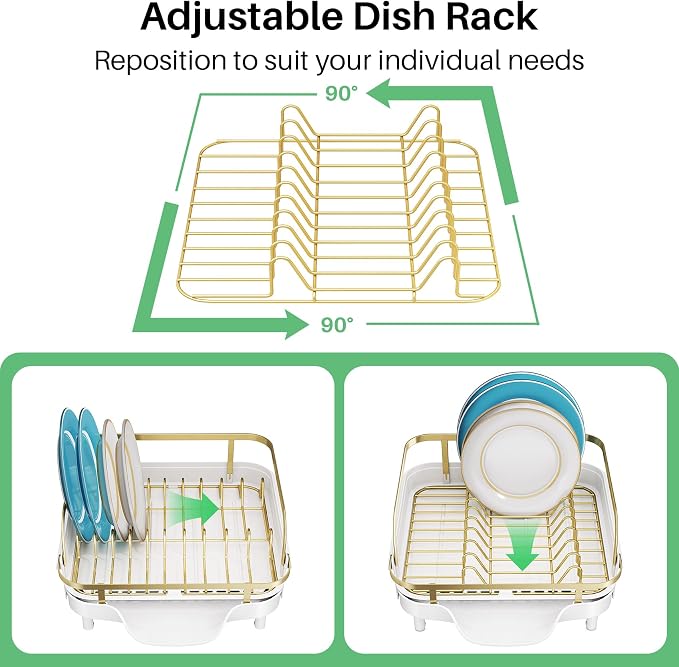 SNTD Expandable Dish Drying Rack for Kitchen Counter, 15.2-22.1 in, Gold | Rust-Resistant Stainless Steel, Protective Side Rails, Self-Draining Drainboard, Removable Utensil Holder - Image 7