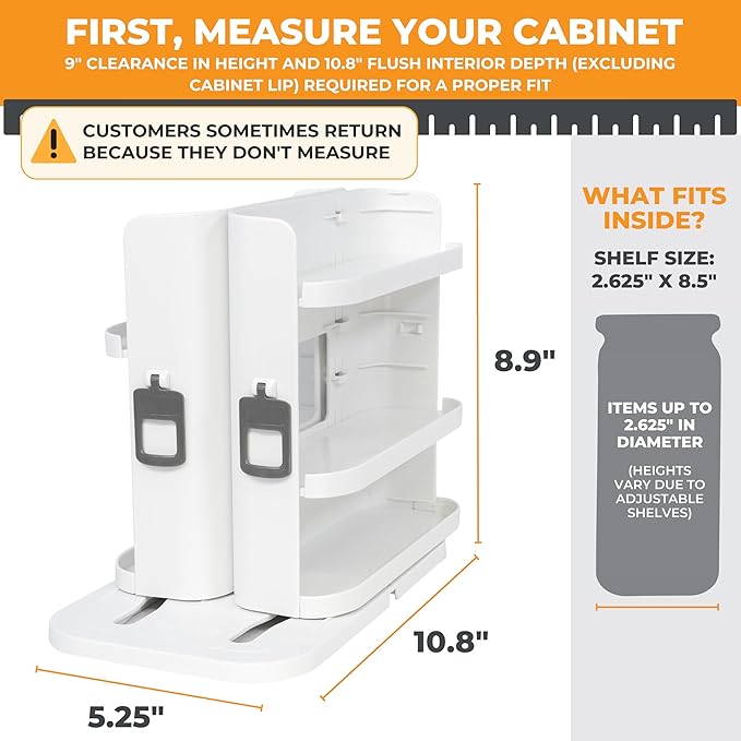 Spice Rack Organizer for Cabinet - Slide & Rotate Seasoning Organizer - 4 Snap-In Adjustable Shelves for 5 Tier of Storage - Magnetic Modular Design - 8.9”H x 6.1”W x 10.8”D - Image 2