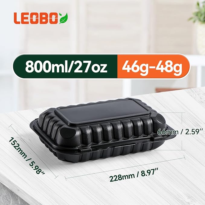 50-Pack 27oz 9x6 Black To Go Container - Shrink Wrapped No Pre-Wash | Sturdy BPA Free | Reusable & Secure Seal | Microwave, Freezer Safe Boxes For Restaurant, Catering, BBQ & Leftovers - Image 5
