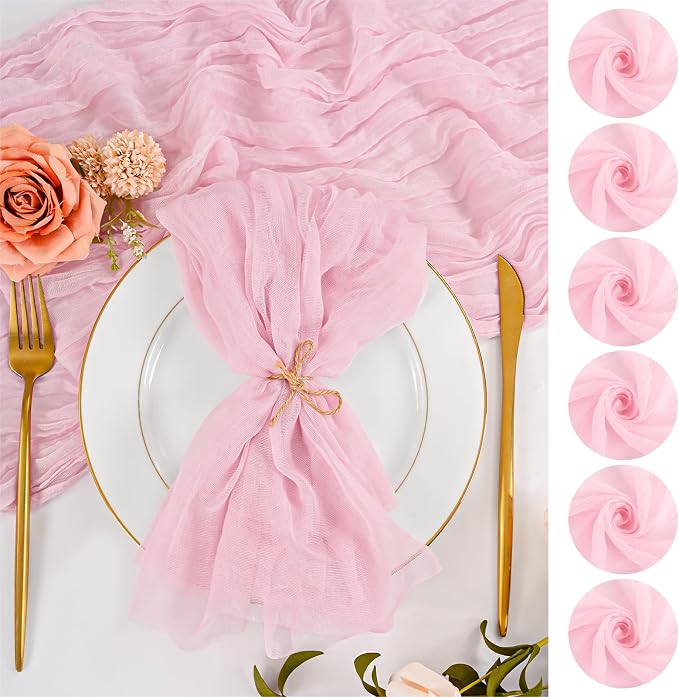 50 Pack Pink Cloth Napkins 20x20 Inch Cheesecloth Napkins | Elegant Cloth Napkins for Table, Washable Rustic Boho Gauze Napkins, for Wedding Party Bridal Baby Shower Dinner Table Decor by Lumaycens