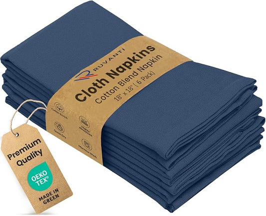 Ruvanti Cloth Napkins Set of 6, 18x18 Inches Napkins Cloth Washable, Soft, Durable, Absorbent, Cotton Blend. Table Dinner Napkins Cloth for Hotel, Lunch, Restaurant, Wedding Parties - Ocean Blue by Ruvanti