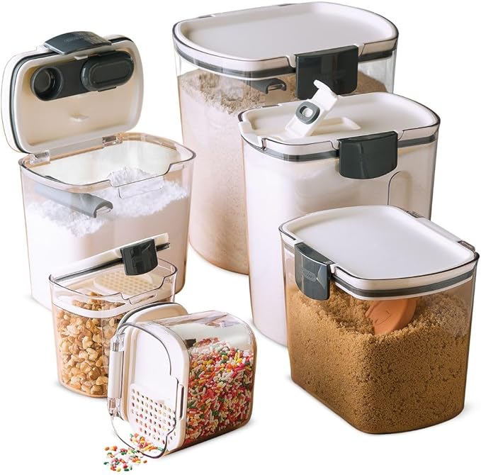 Progressive ProKeeper Baker's Airtight Kitchen Storage Canister Container Set for Flour, Sugar & More, Keeps Ingredients Fresh, with Accessories (Multicolor, 6- Piece) by ProgressiveInternational