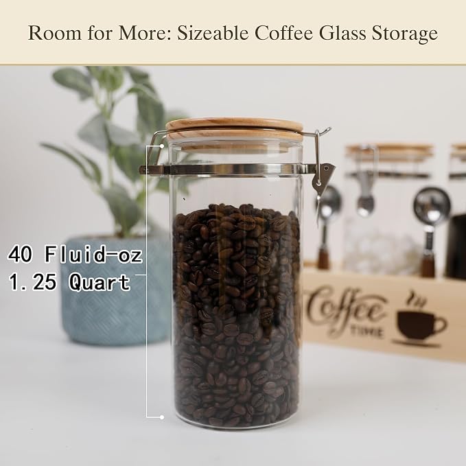 Glass Coffee Canister Coffee Containers for Ground Coffee Coffee Bean Storage Airtight Seal with Locking Clamp, Coffee Bar Accessories Perfect for Kitchen Storage - Image 3
