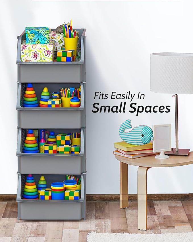 Skywin Stackable Storage Bins Open Front for Pantry Storage, 4 Pack - Grey | Sturdy Plastic, Easy Stacking, Open Front Access, Ventilated Sides, Vertical & Space Saving Pantry Organizers and Storage Bin - Image 5