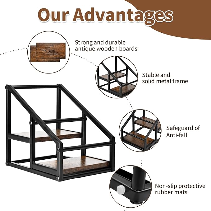 YQBRAO 2-Tier Coffee Syrup Organizer, 4-Bottle Rack, Rustic Brown | Holds 4 bottles in a narrow two-tier footprint for small counters, coffee corners, apartments, and bar carts. - Image 4