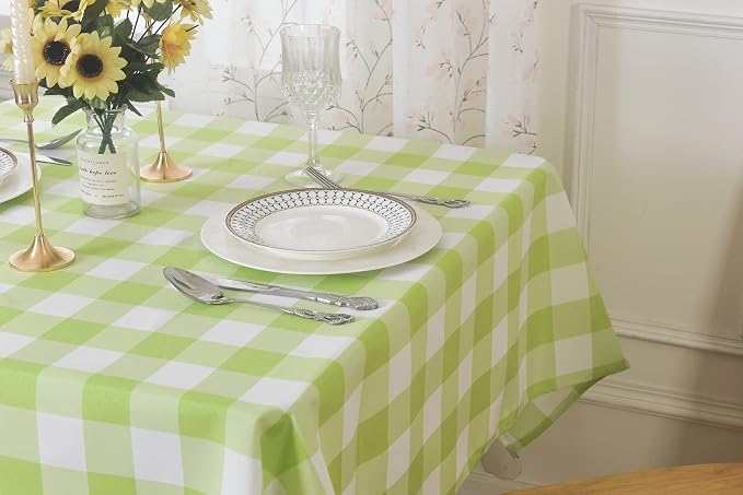 Cupuamon 2 Pack Waterproof Polyester Fabic Rectangle Checkered Tablecloth，60x102 Outdoor Table Cloth，Oil Stain Prevention Table Cloth for Pinics and Parties（Emerald and White） - Image 8
