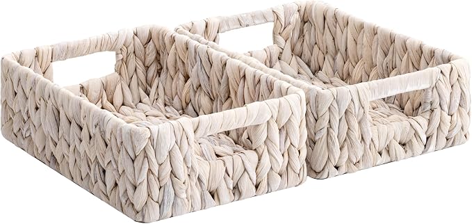 StorageWorks Wicker Baskets for Storage, White Wicker Baskets, 2-Pack | Water Hyacinth Wicker Storage Baskets for Organizing, Wicker Storage Baskets for Shelves, White Baskets, 11¼" x 7½" x 3½" by StorageWorks