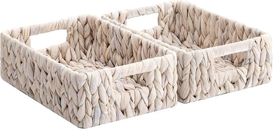 StorageWorks Wicker Baskets for Storage, White Wicker Baskets, 2-Pack | Water Hyacinth Wicker Storage Baskets for Organizing, Wicker Storage Baskets for Shelves, White Baskets, 11¼" x 7½" x 3½" by StorageWorks