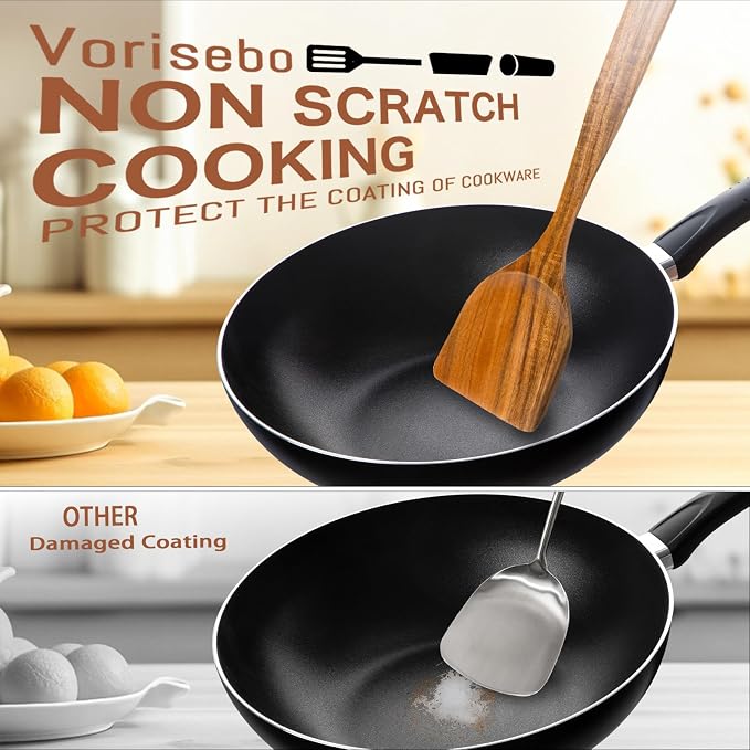 9 Pcs Teak Wooden Utensils Set, Wooden Cooking Utensil | Non-Toxic & Nonstick Safe Kitchen Utensil, Durable Comfort Grip， Heat Resistant Wood Cookware with Hooks - Image 2