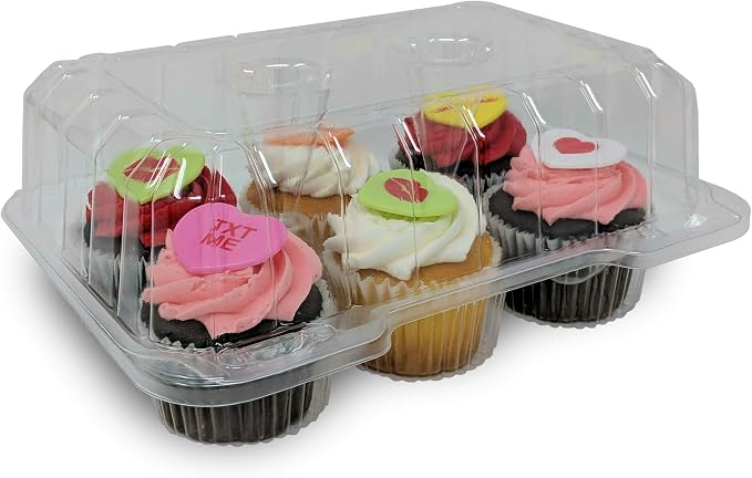 LBH6656 - 6 Count Deep Clear Hinged Cupcake/Muffin Container - 350 per case | High Dome, Crystal Clear OPS Plastic, Hinged Lid with Snap Locking Closure, 9.5" x 6.75" x 4", 2" Diameter Cups, Stackable - Image 2
