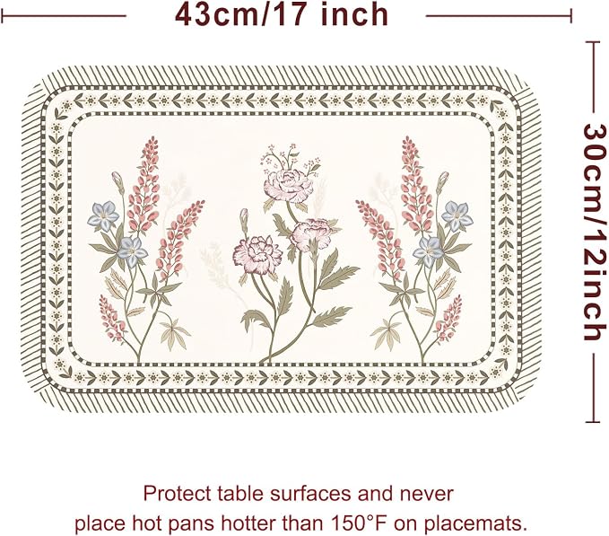 Vinyl Waterproof Placemats Set of 6 Rectangular,12"*17"-Helena C | Wipeable Beautiful Print Place Mats,Stain Resistant,Heat Resistant,Everyday Meals,Kitchen,Dinning,Holiday,Decor - Image 6