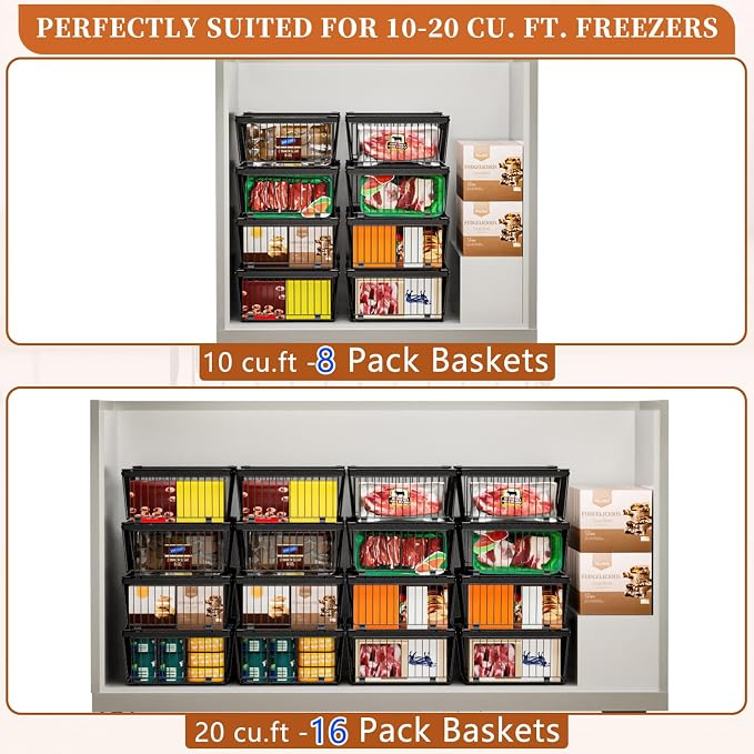 Large Freezer Organizer Bins for 10 to 20 Cu.Ft,Leak-Proof Bottom,3 Pack | ANJUBANFreezer Organizer Bins, Stackable,expandable,foldable,With handle Wire Storage Container Baskets for Sort Frozen Meats - Image 5