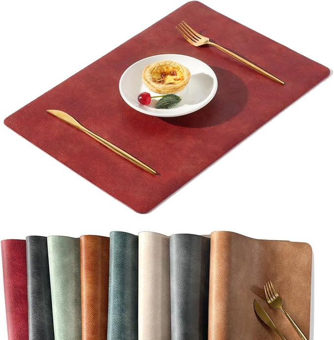 UnivoColors Placemats,Heat Resistant Placemats Set of 6 Washable 12 x 17 Inch,Waterproof Table Mats,Wipeable Pu Place Mats for Kitchen,Dining Room.Red by UnivoColors