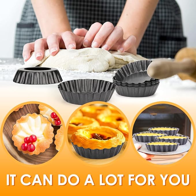 12 pcs Egg Tart Molds, 3 Inch Mini Tart Pans Removable Bottom, Cupcake Cake Muffin Mold Tin Pan Baking Tool, Reusable Quiche Bakeware Carbon Steel for Pies, Quiche, Cheese Cakes, Desserts,7.6CM - Image 6
