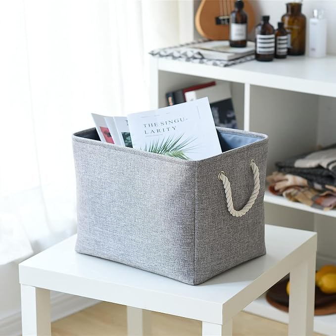 Storage Basket for Organizing - 16x12x12 inch 3 Pack Fabric Storage Cubes, Cube Storage Bin for Shelves Closet Organizer Cloth Gift Toy (Grey) - Image 2