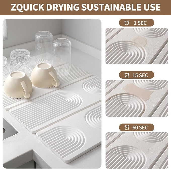 Stone Drying Mat for Kitchen Counter,Foldable(White (4-fold), 24" × 16") | Large Quick-Dry Diatomaceous Earth Dish Drying Mat with PU Non-Slip Base,for Bottles Cups Dishes - Image 3