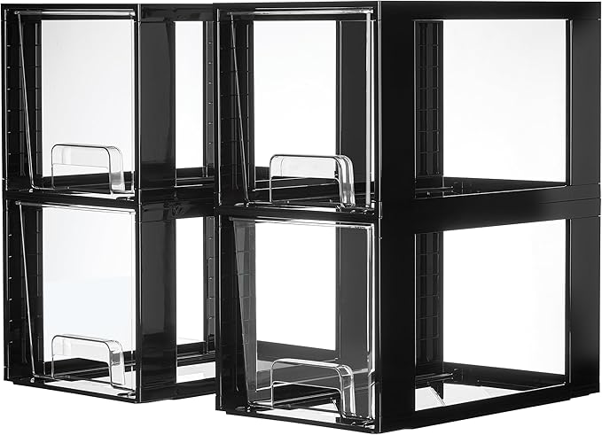 Vtopmart 4 Pack Large Stackable Storage Drawers, Black by Vtopmart