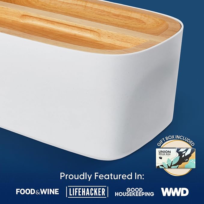 Sonder LA Union Bread Box with Wood Lid (White) Large 14.25x9.25x7 in | Bamboo Fiber & Recycled Plastic Body with Reversible Bread Board Lid, Kitchen Countertop Use, Larger Than It Appears, 4 lbs - Image 9