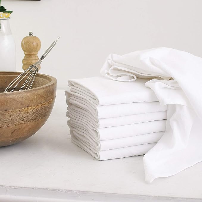 100% Cotton Flour Sack Towels – 7 Pack, 33x38 Inches, White, Lint-Free, Pre-Washed, Hemmed Edges – Reusable Kitchen Towels for Cleaning, Embroidery, Printing & Crafts - White by DGCollections