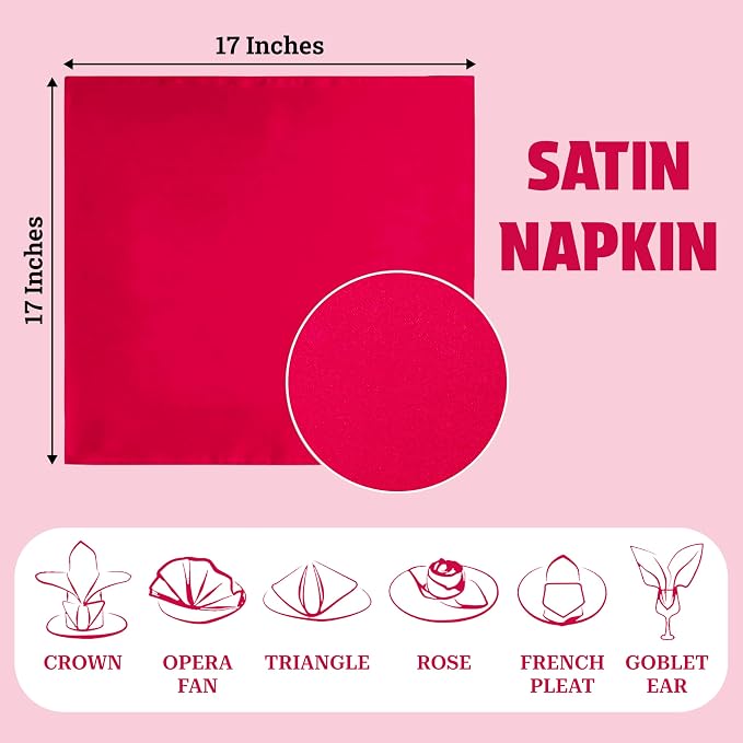 MDS® Pack of 25 Satin Napkins 12 x 12 Inch, Soft Silky Reusable Cloth Dinner Table Napkins for Wedding Décor, Reception, Birthday, Parties, Banquets, Catering, Restaurants & Hotel - Magenta - Image 4