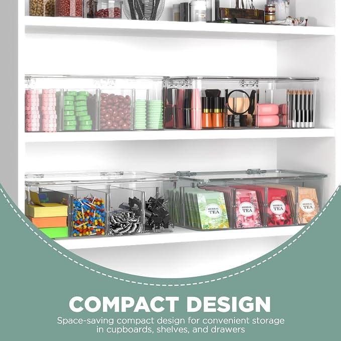 Utopia Home Tea Bag Organizer - Stackable Tea Bag Storage Organizer with Clear Top Lid- Tea bag holder For Counter tops, Kitchen Cabinets, Pantry, Sweeteners (Clear, Pack of 6) - Image 8