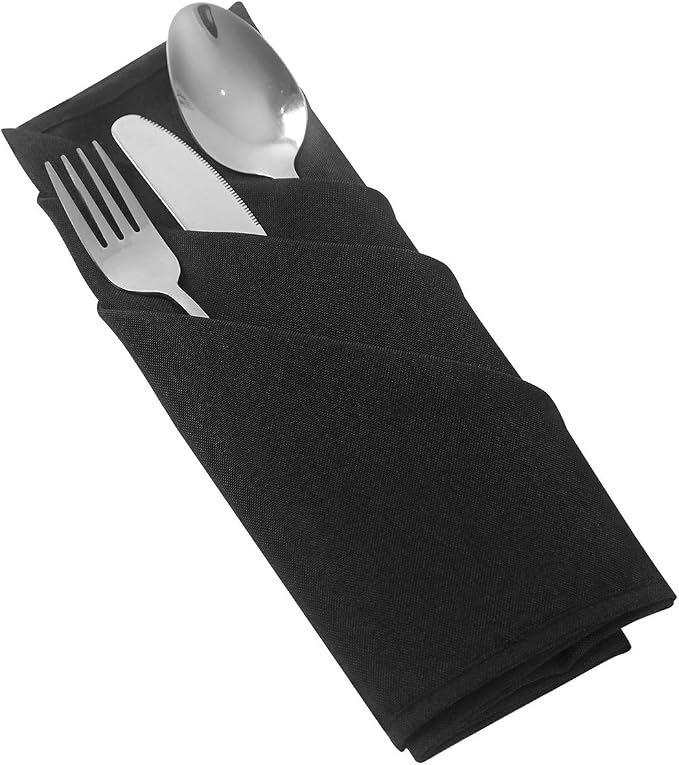 25pcs Polyester Cloth Napkins - 17 x 17 inch Black Dinner Washable Napkins with Hemmed Edges for Restaurant/Wed(25,Black) - Image 4