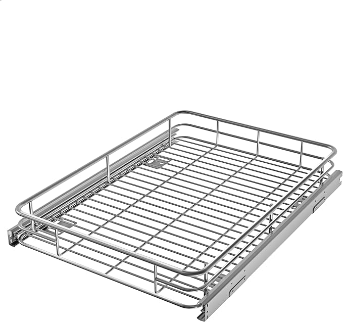 Cabinet Pull Out Shelves 17" W x 21" D, Chrome | Slide Out Cabinet Organizer, Heavy-Gauge Wire Storage Drawer, Ball-Bearing Glides, 100 Lb Capacity, Min 18" Cabinet Opening by JOWBOOW