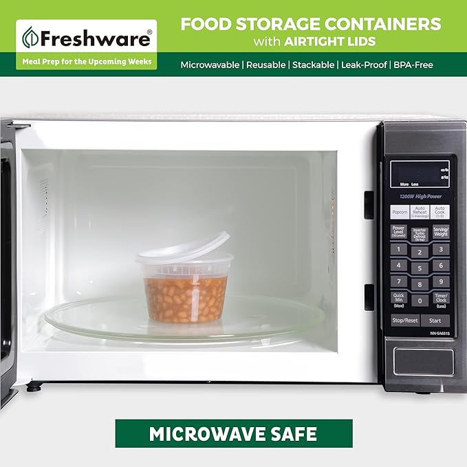 Freshware Food Storage Containers [50 Set] 12 oz Plastic Deli Containers with Lids, Slime, Soup, Meal Prep Containers | BPA Free | Stackable | Leakproof | Microwave/Dishwasher/Freezer Safe - Image 5
