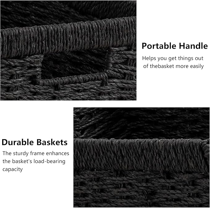 joybest Black Wicker Baskets for Shelves, Hand-woven Storage Baskets | 13.4L x 8.3W x 7.1H inch for Pantry, Kichen Organizing, Foldable Rectangular Bin with Handles, 4-pack - Image 8